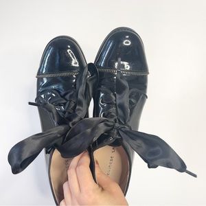 Chinese Laundry Top Of The Mountain Black Patent Leather Silk Lace Oxfords 8